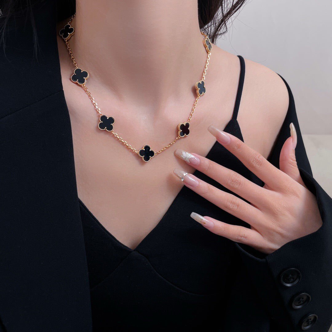 [LUXE JEWELRY]CLOVER 10 MOTIFS ONYX NECKLACE