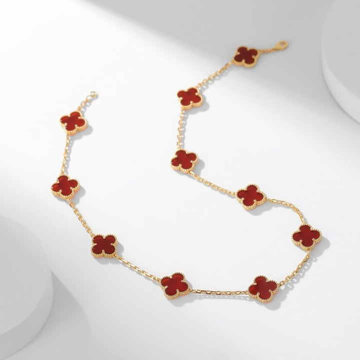 [LUXE JEWELRY]CLOVER 10 MOTIFS CARNELIAN NECKLACE