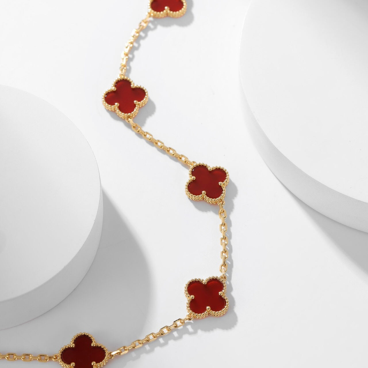 [LUXE JEWELRY]CLOVER 10 MOTIFS CARNELIAN NECKLACE