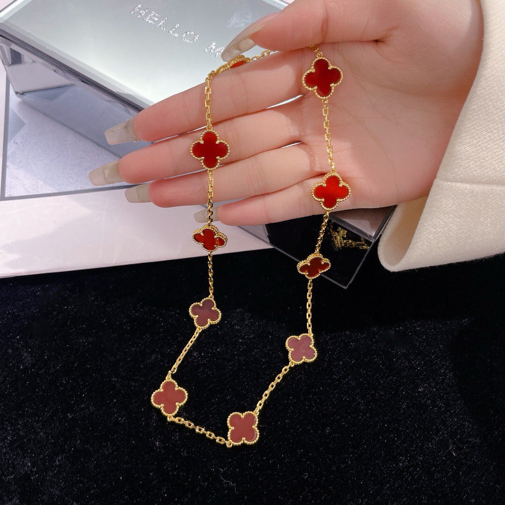 [LUXE JEWELRY]CLOVER 10 MOTIFS CARNELIAN NECKLACE
