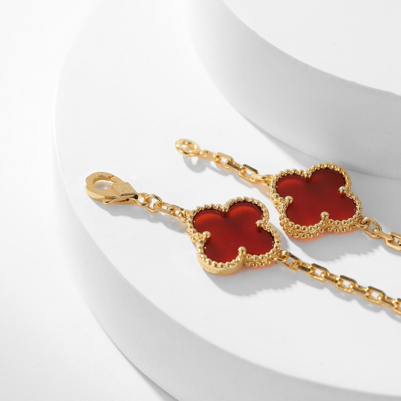 [LUXE JEWELRY]CLOVER 10 MOTIFS CARNELIAN NECKLACE