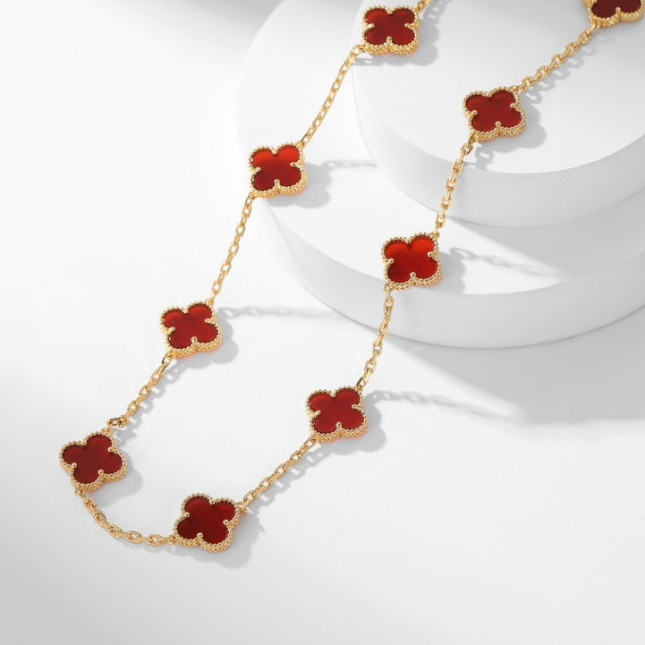 [LUXE JEWELRY]CLOVER 10 MOTIFS CARNELIAN NECKLACE