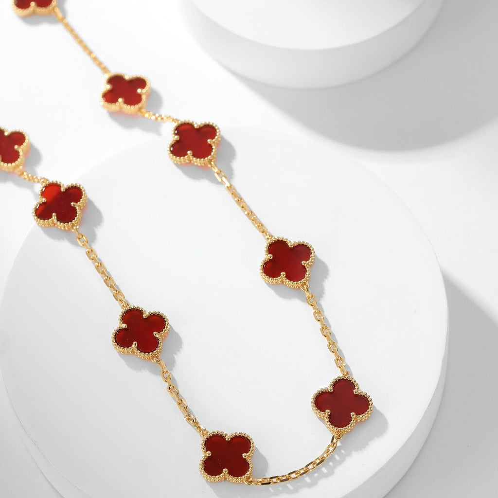 [LUXE JEWELRY]CLOVER 10 MOTIFS CARNELIAN NECKLACE