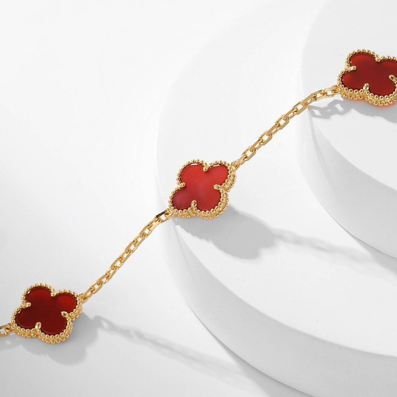 [LUXE JEWELRY]CLOVER 10 MOTIFS CARNELIAN NECKLACE