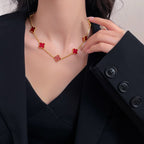[LUXE JEWELRY]CLOVER 10 MOTIFS CARNELIAN NECKLACE