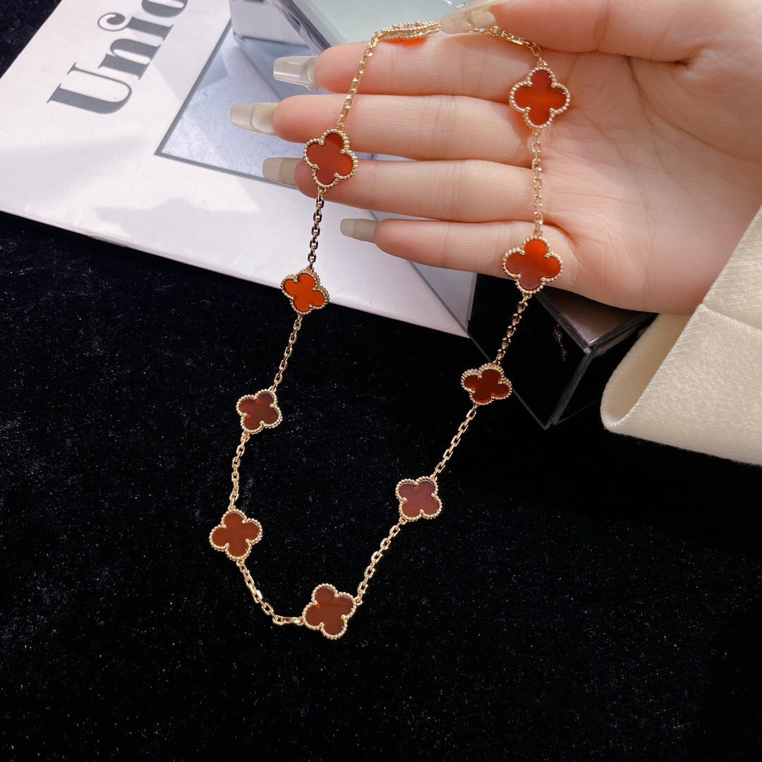 [LUXE JEWELRY]CLOVER 10 MOTIFS CARNELIAN NECKLACE