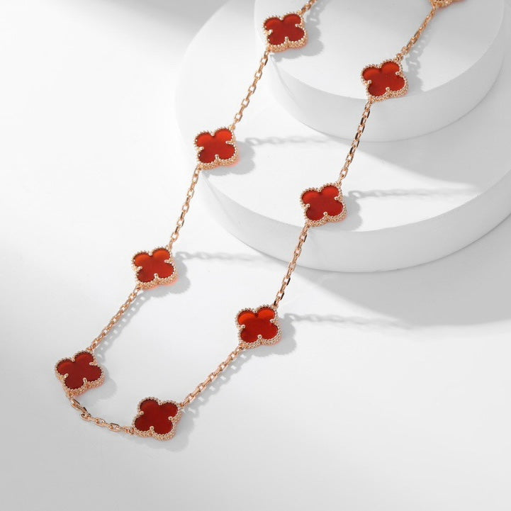 [LUXE JEWELRY]CLOVER 10 MOTIFS CARNELIAN NECKLACE