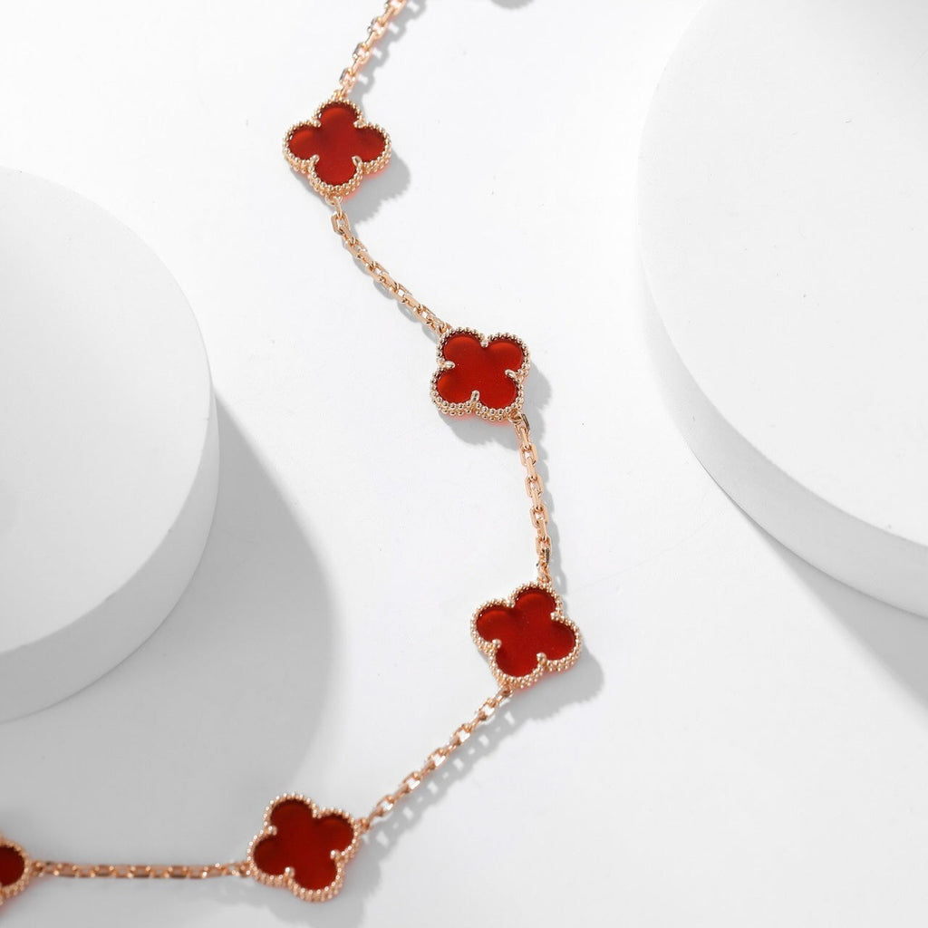 [LUXE JEWELRY]CLOVER 10 MOTIFS CARNELIAN NECKLACE