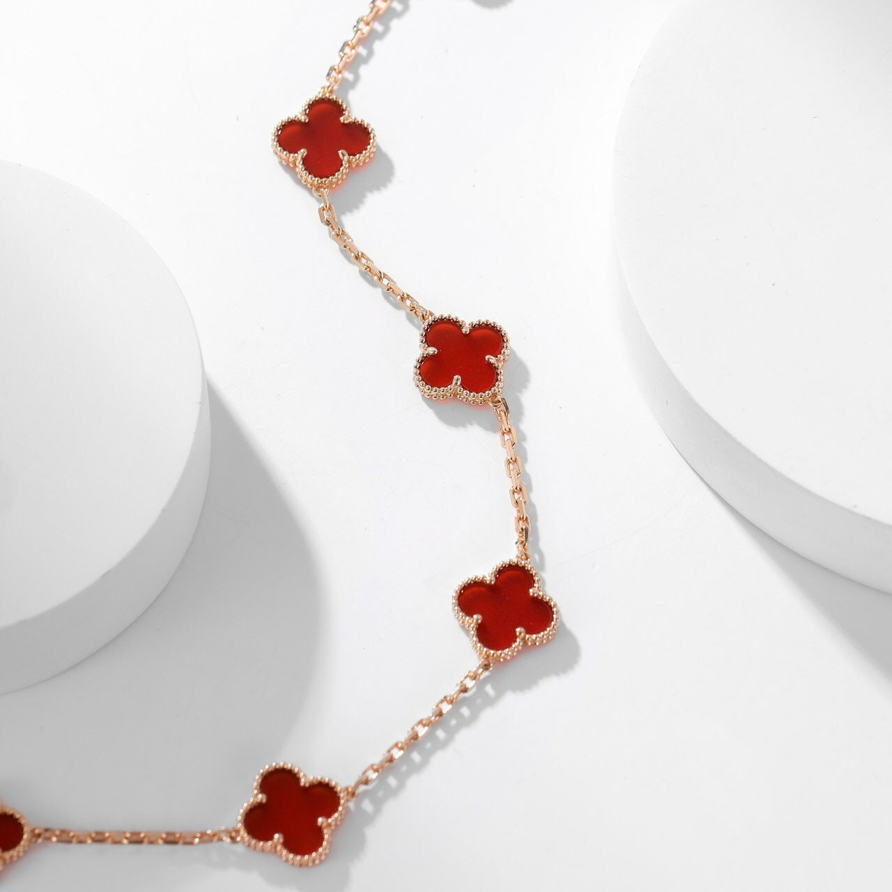 [LUXE JEWELRY]CLOVER 10 MOTIFS CARNELIAN NECKLACE