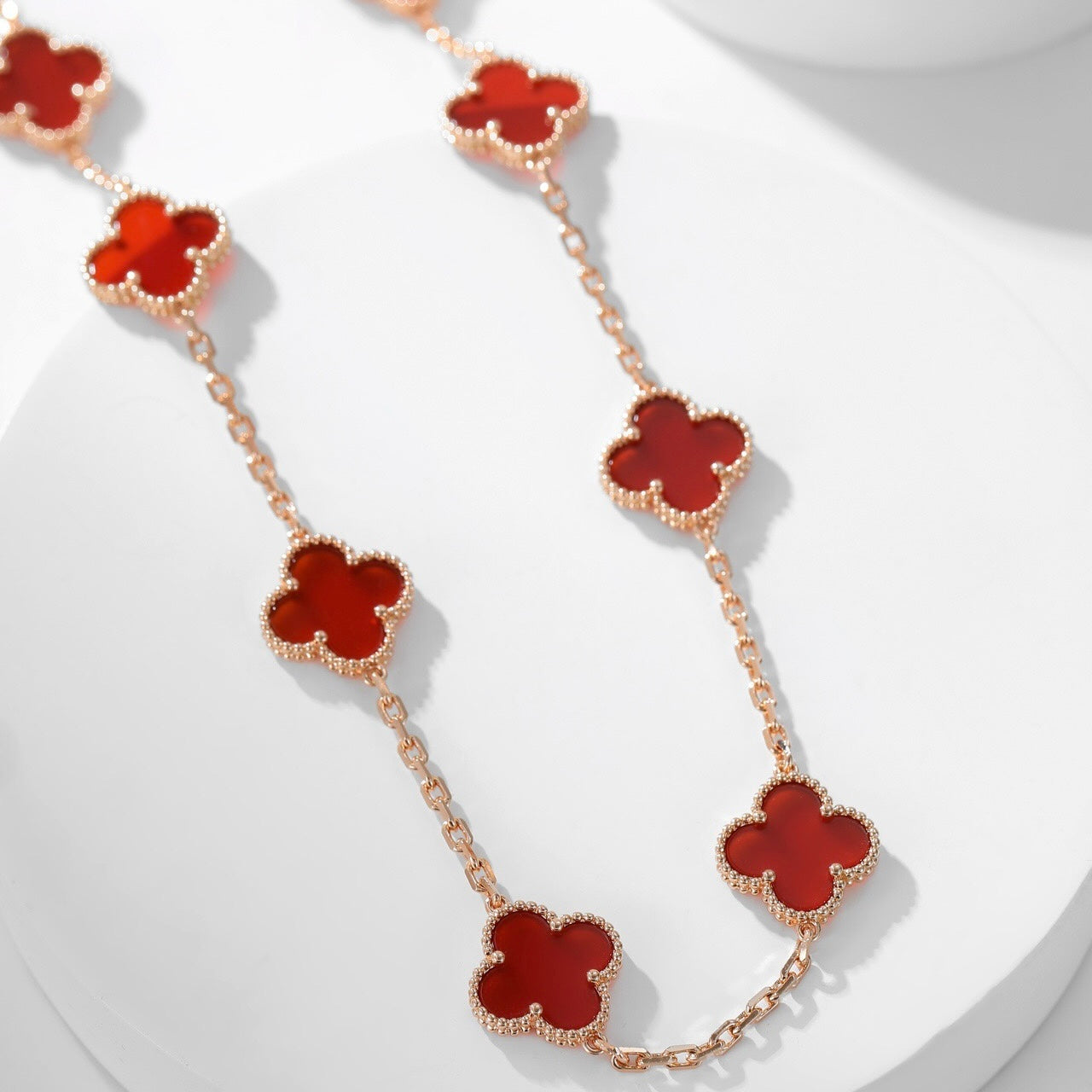 [LUXE JEWELRY]CLOVER 10 MOTIFS CARNELIAN NECKLACE