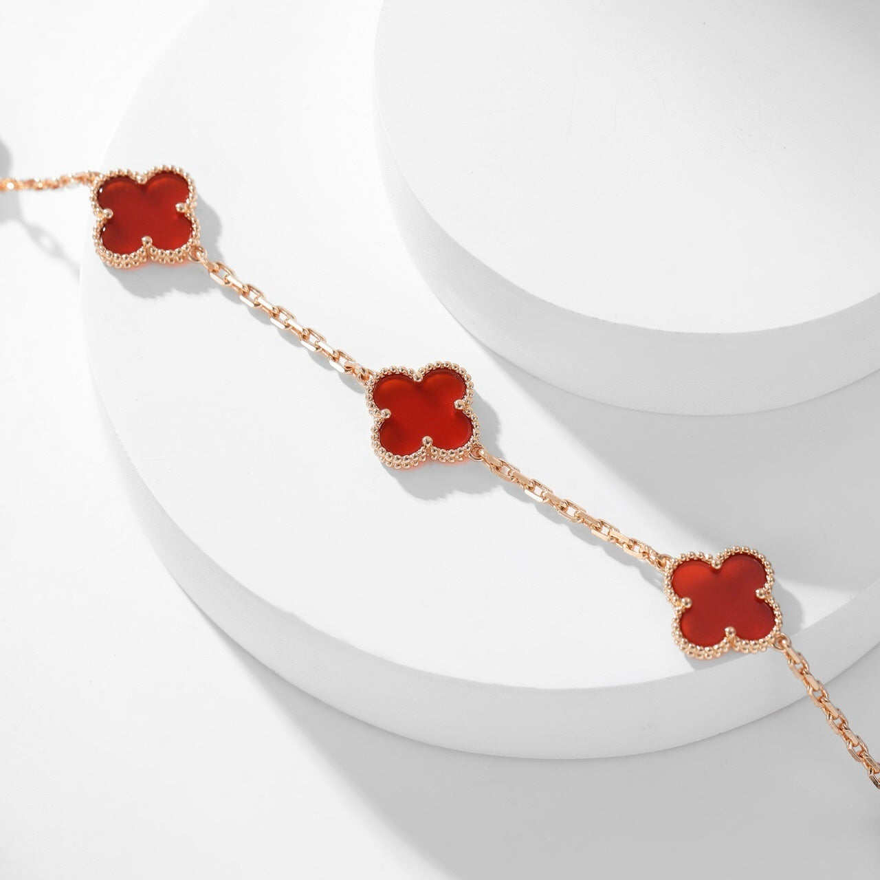 [LUXE JEWELRY]CLOVER 10 MOTIFS CARNELIAN NECKLACE