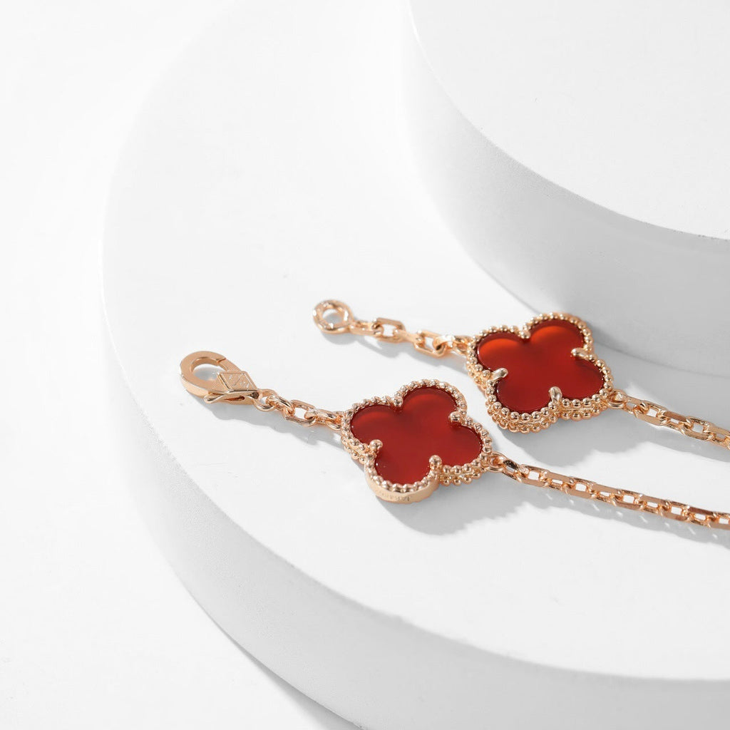 [LUXE JEWELRY]CLOVER 10 MOTIFS CARNELIAN NECKLACE