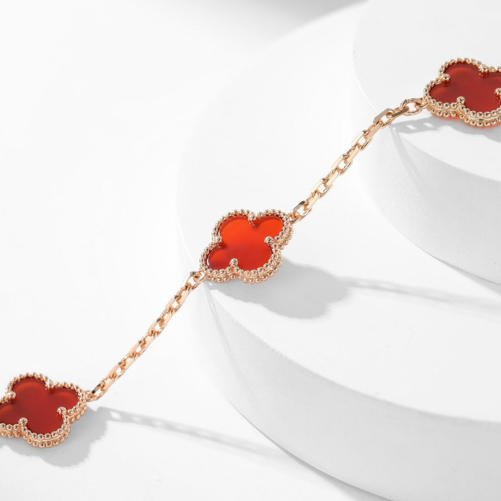 [LUXE JEWELRY]CLOVER 10 MOTIFS CARNELIAN NECKLACE