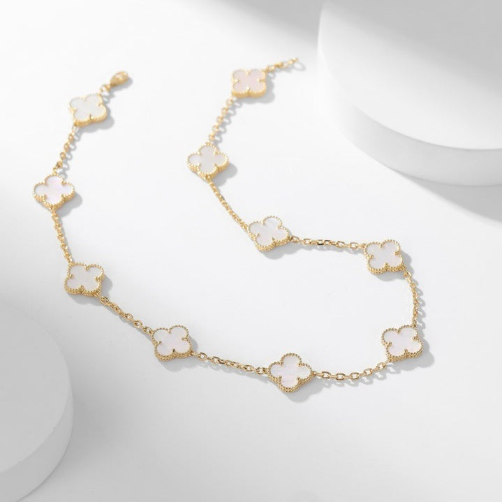[LUXE JEWELRY]CLOVER 10 MOTIFS WHITE MOTHER OF PEARL NECKLACE