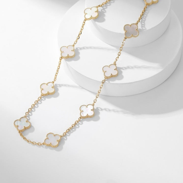 [LUXE JEWELRY]CLOVER 10 MOTIFS WHITE MOTHER OF PEARL NECKLACE