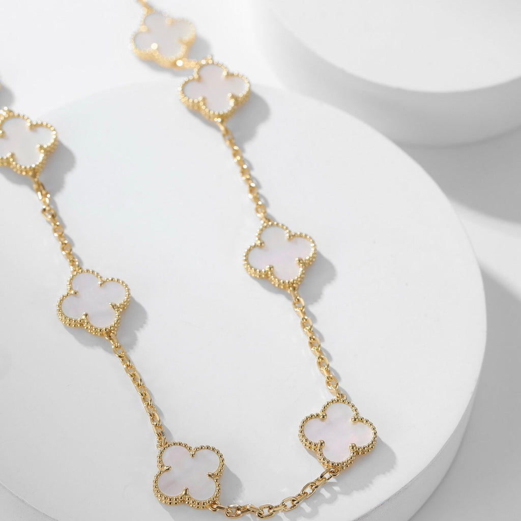 [LUXE JEWELRY]CLOVER 10 MOTIFS WHITE MOTHER OF PEARL NECKLACE