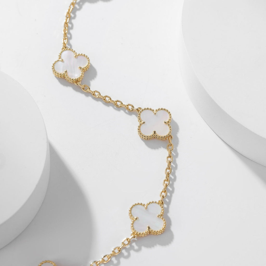 [LUXE JEWELRY]CLOVER 10 MOTIFS WHITE MOTHER OF PEARL NECKLACE