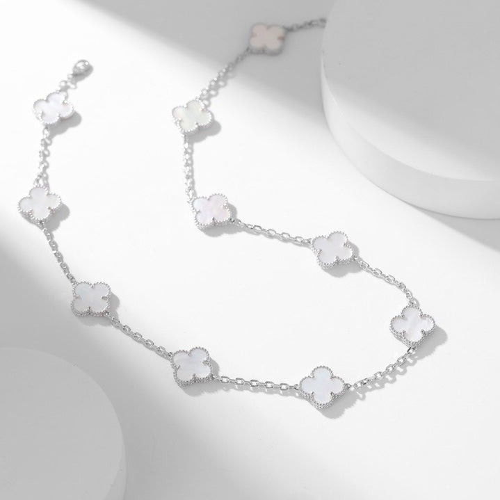 [LUXE JEWELRY]CLOVER 10 MOTIFS WHITE MOTHER OF PEARL NECKLACE