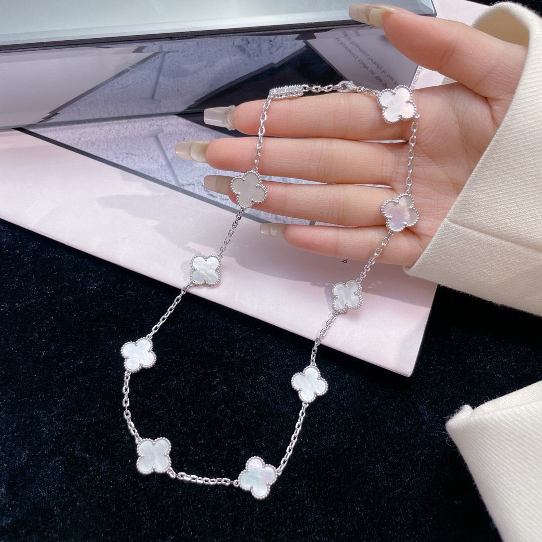 [LUXE JEWELRY]CLOVER 10 MOTIFS WHITE MOTHER OF PEARL NECKLACE