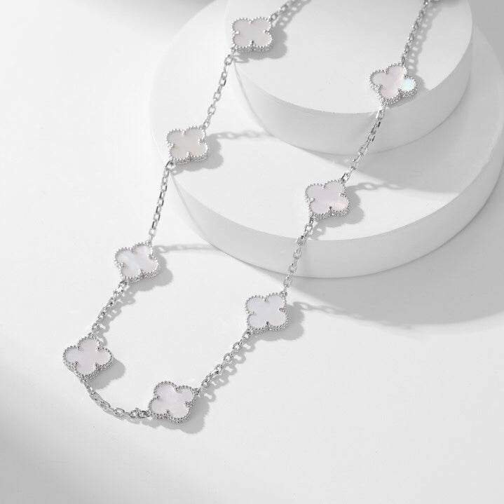 [LUXE JEWELRY]CLOVER 10 MOTIFS WHITE MOTHER OF PEARL NECKLACE