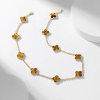 [LUXE JEWELRY]CLOVER 10 MOTIFS TIGER EYE NECKLACE
