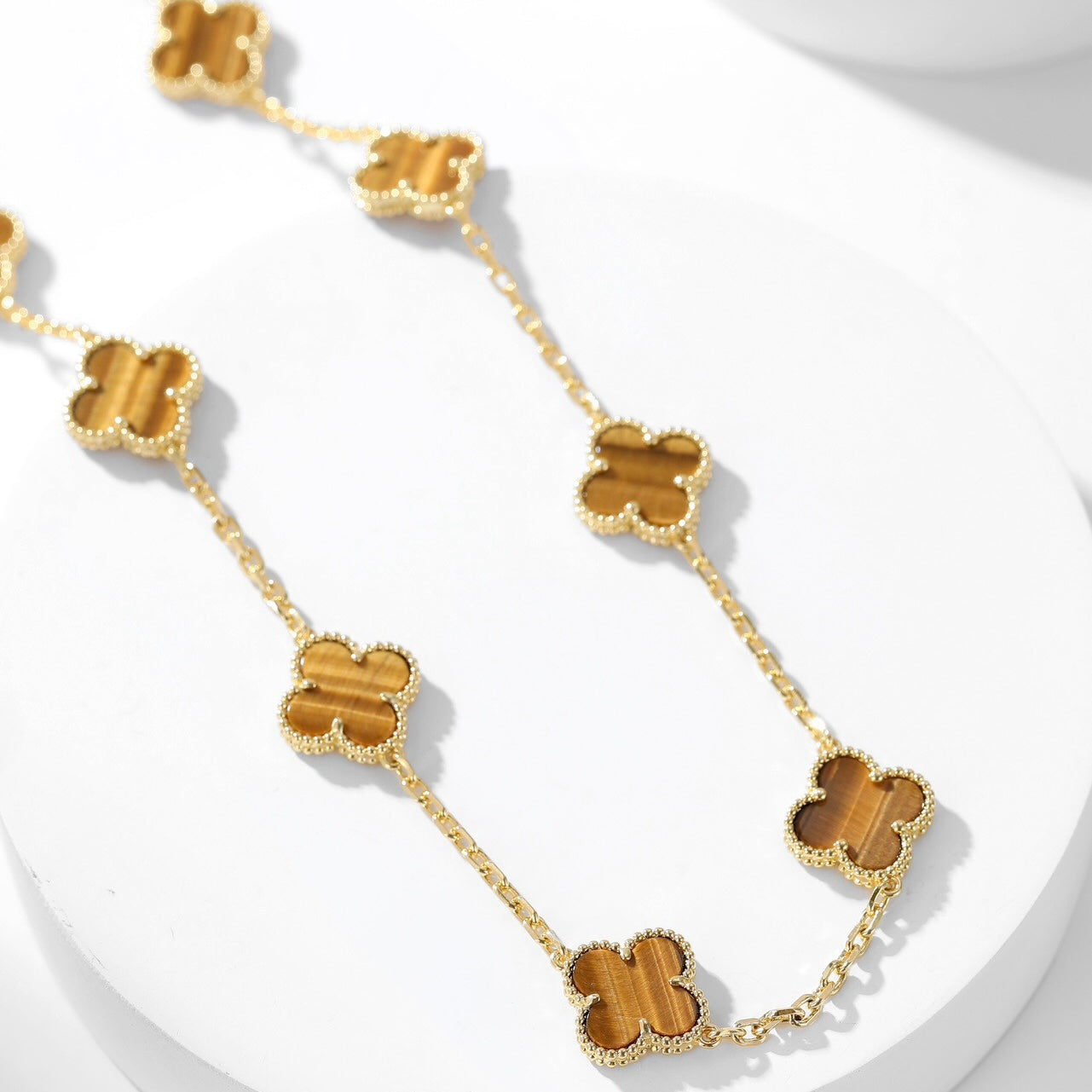 [LUXE JEWELRY]CLOVER 10 MOTIFS TIGER EYE NECKLACE