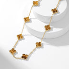 [LUXE JEWELRY]CLOVER 10 MOTIFS TIGER EYE NECKLACE