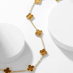 [LUXE JEWELRY]CLOVER 10 MOTIFS TIGER EYE NECKLACE