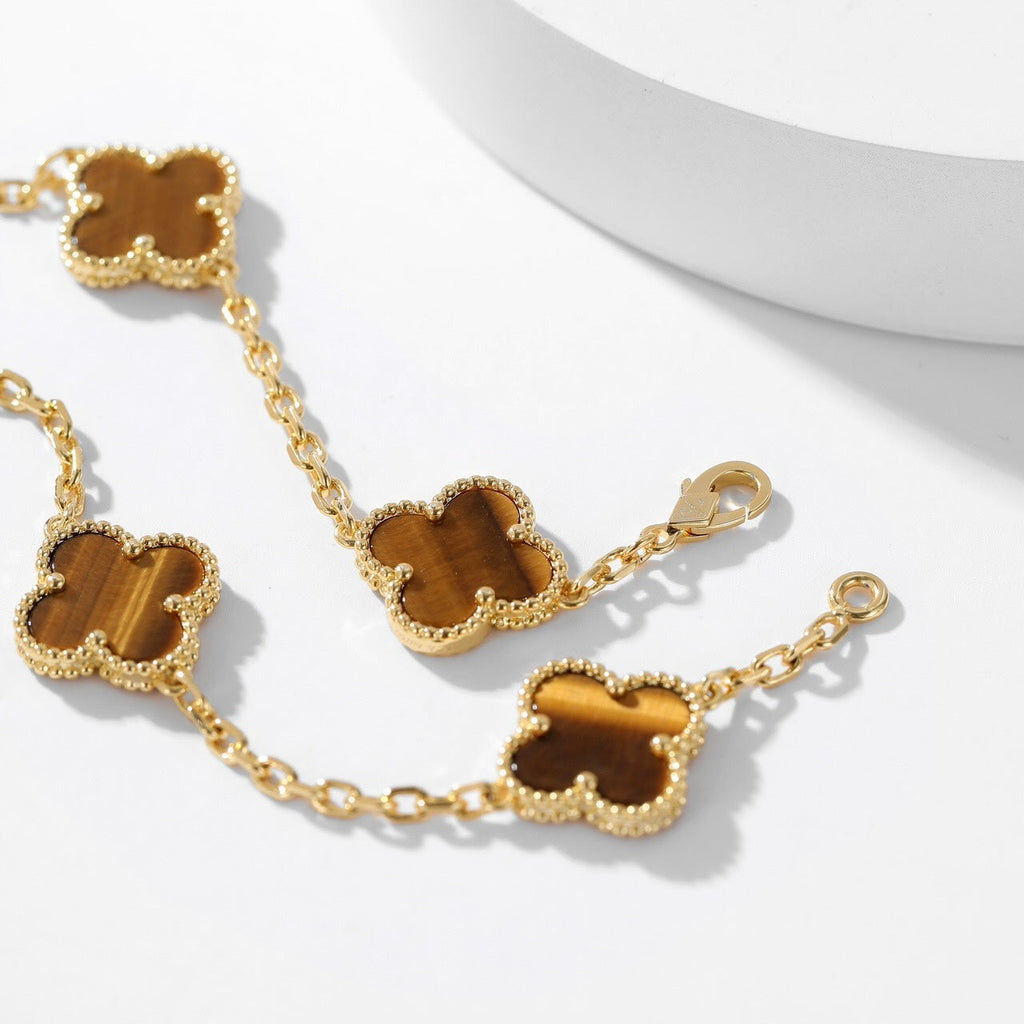 [LUXE JEWELRY]CLOVER 10 MOTIFS TIGER EYE NECKLACE