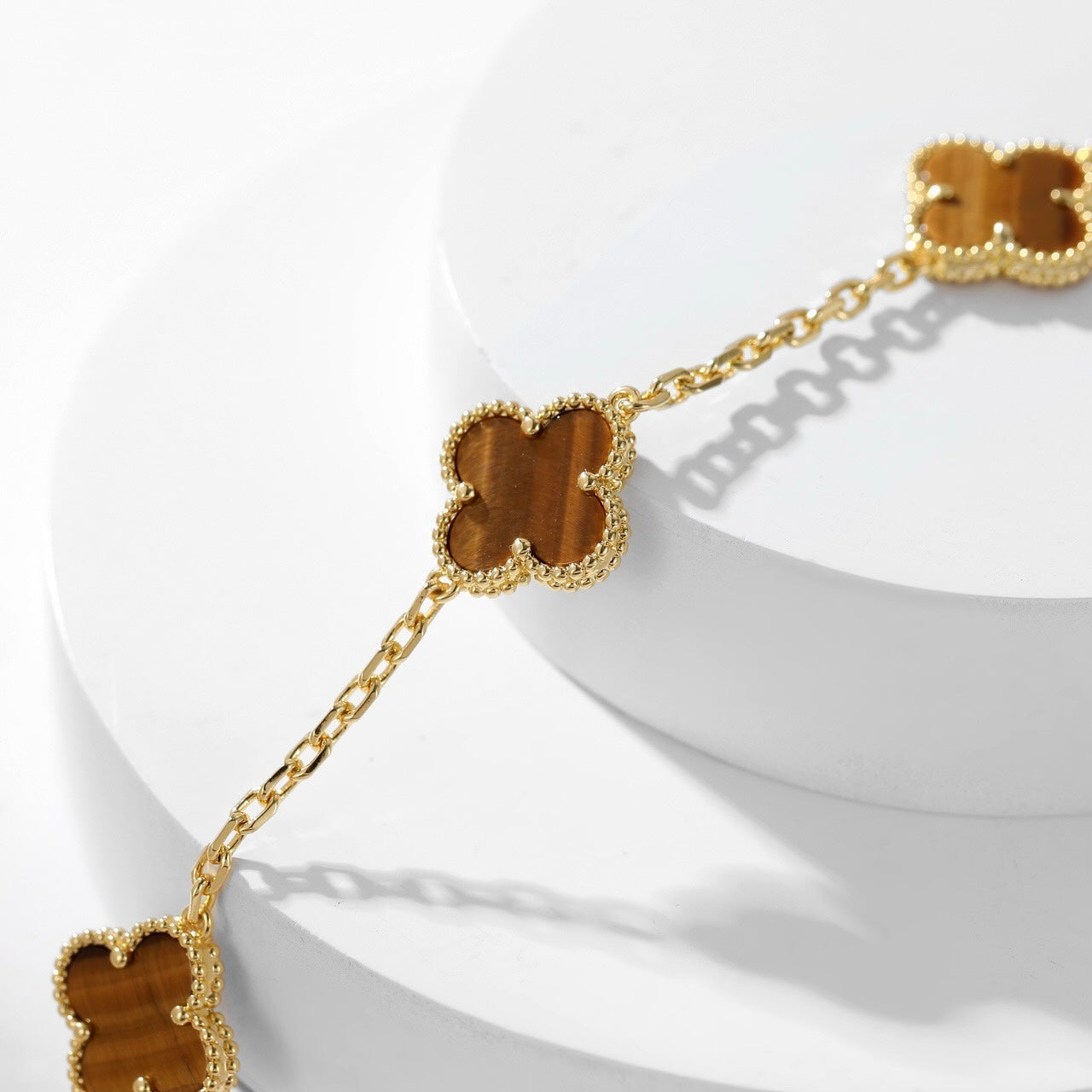[LUXE JEWELRY]CLOVER 10 MOTIFS TIGER EYE NECKLACE
