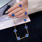 [LUXE JEWELRY]CLOVER 10 MOTIFS BLUE AGATE NECKLACE