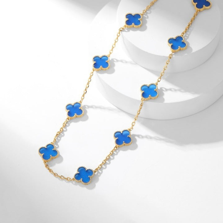 [LUXE JEWELRY]CLOVER 10 MOTIFS BLUE AGATE NECKLACE