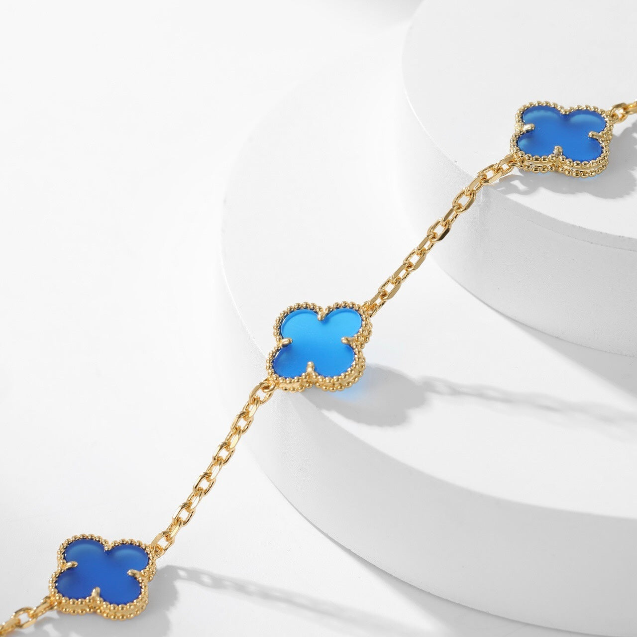 [LUXE JEWELRY]CLOVER 10 MOTIFS BLUE AGATE NECKLACE