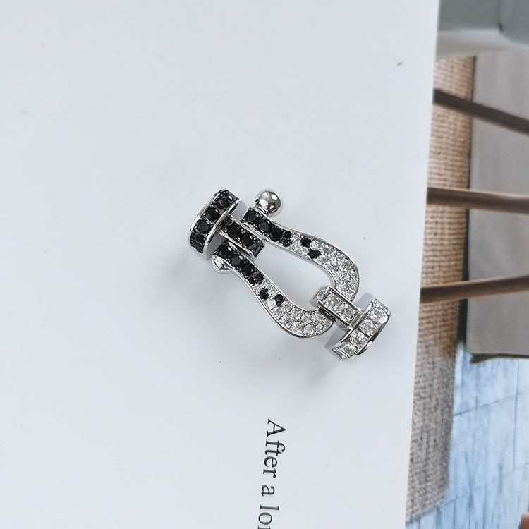[LUXE JEWELRY]FORCE LARGE HORSESHOE BLACK WHITE DIAMOND BRACELET SILVER