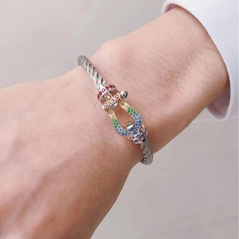 [LUXE JEWELRY]FORCE LARGE HORSESHOE  COLORED DIAMOND BRACELET ROSE GOLD