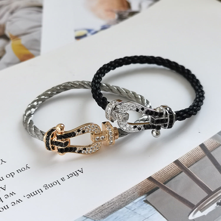 [LUXE JEWELRY]FORCE LARGE HORSESHOE BLACK WHITE DIAMOND BRACELET SILVER