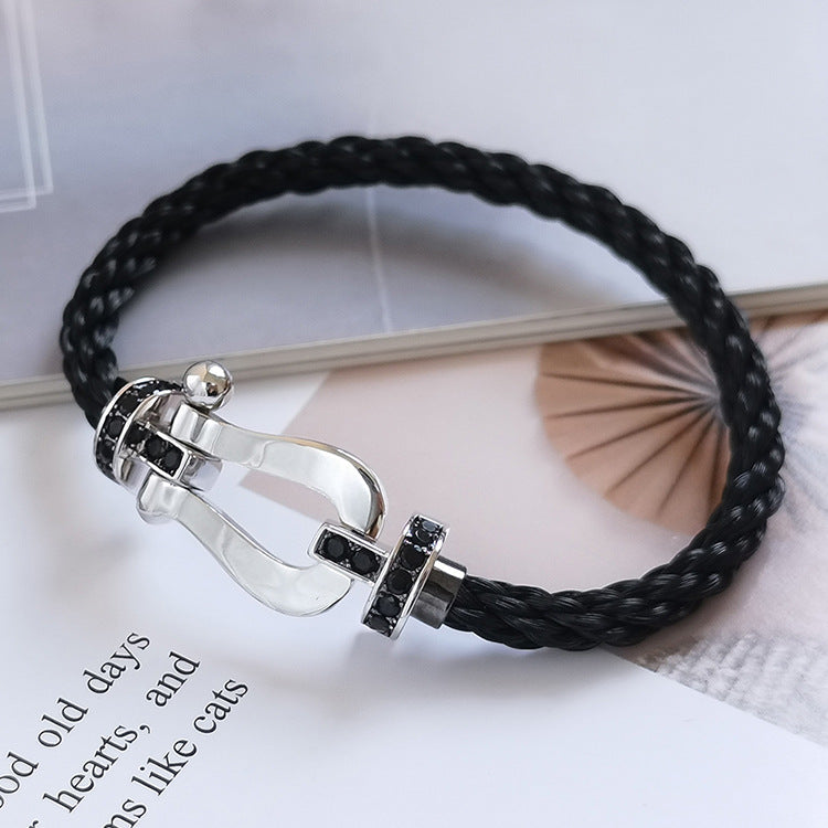 [LUXE JEWELRY]FORCE LARGE HORSESHOE BLACK DIAMOND BRACELET SILVER