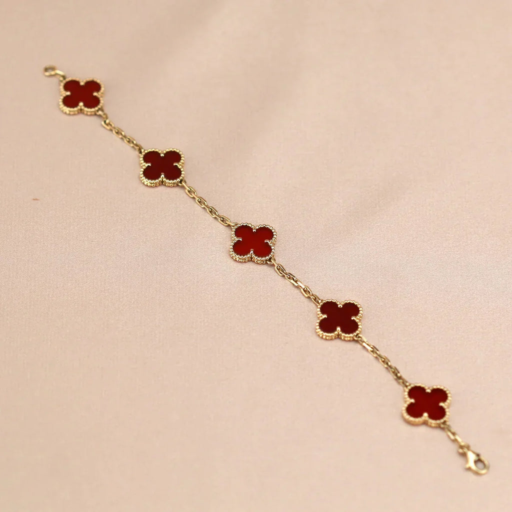 [LUXE JEWELRY] CLOVER 5 MOTIF RED CORNELIAN BRACELET COLLECTION