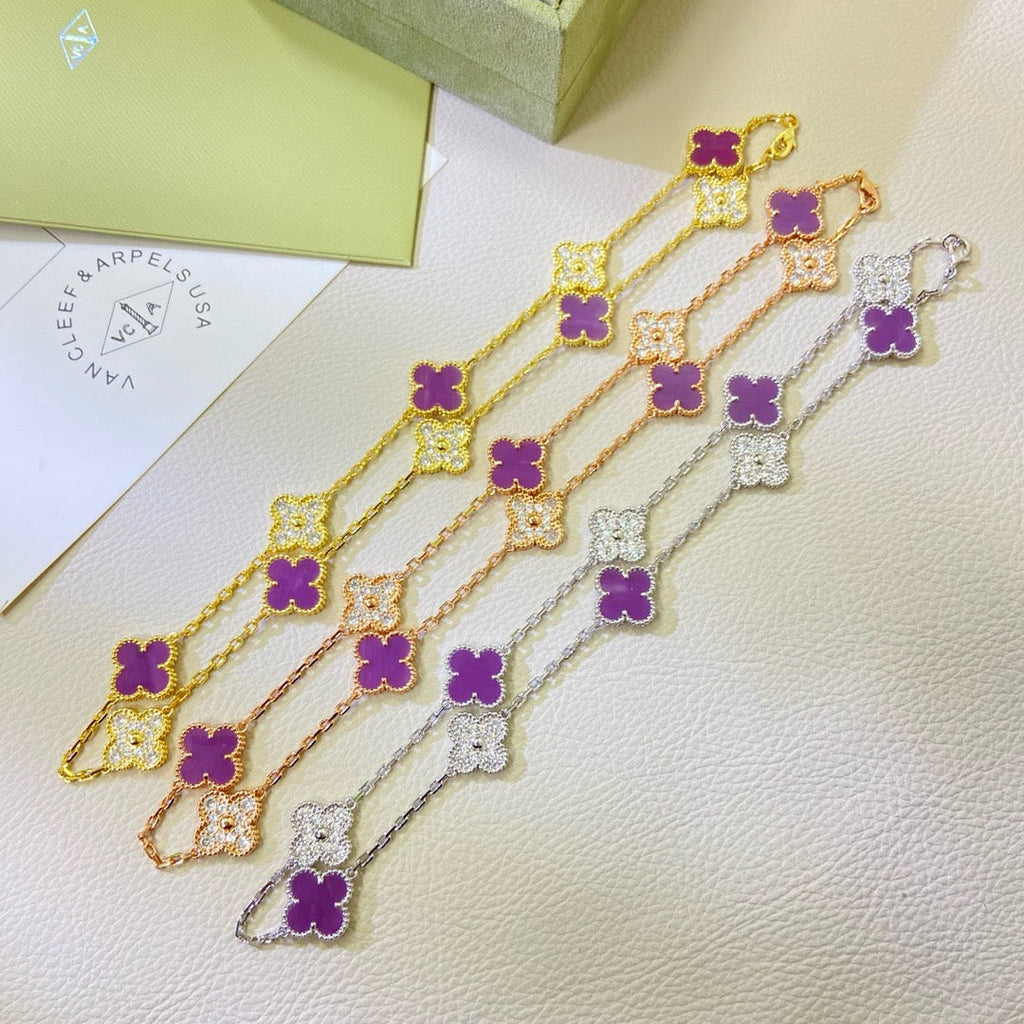 [LUXE JEWELRY]CLOVER 10 MOTIFS  PURPLE VIOLET DIAMOND NECKLACE