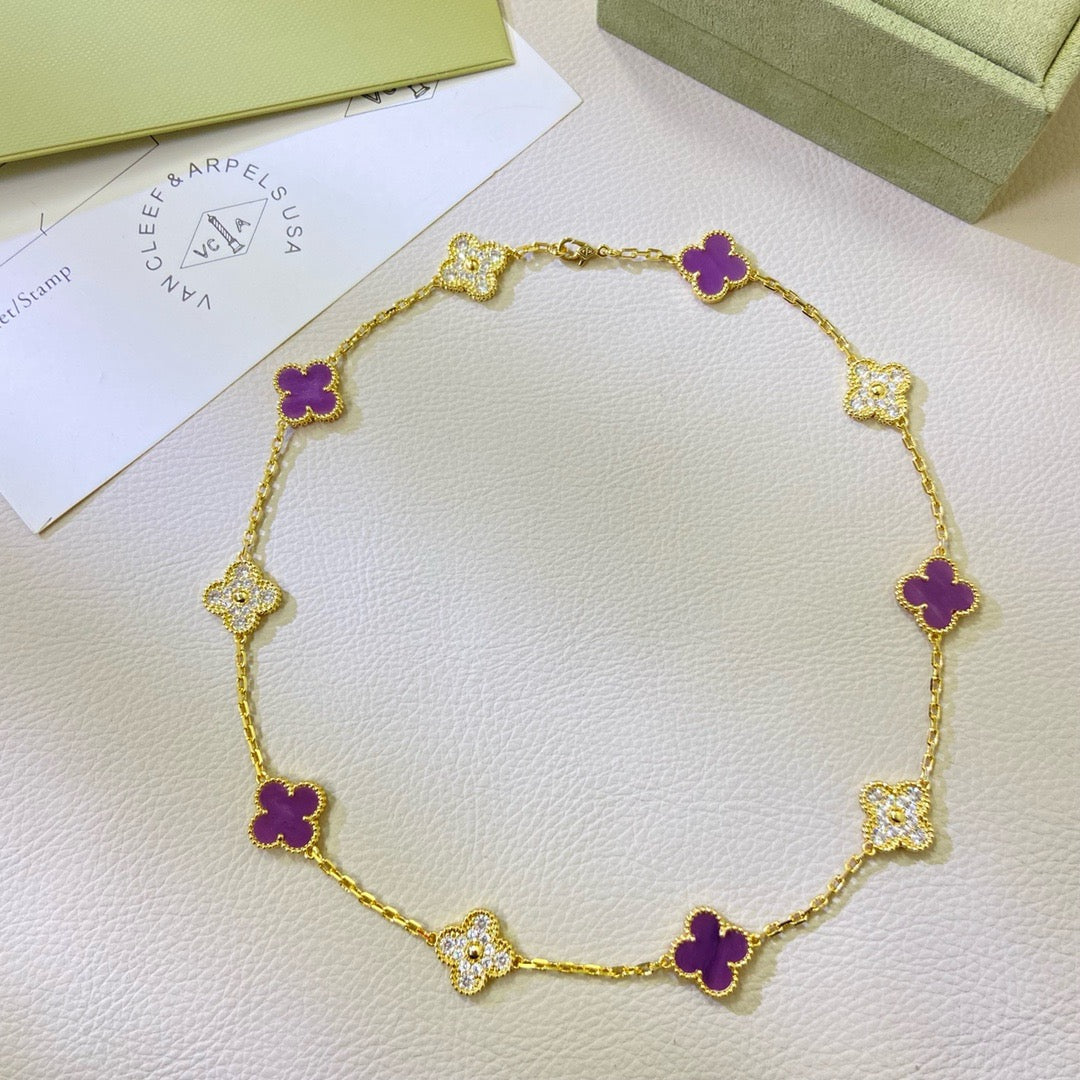 [LUXE JEWELRY]CLOVER 10 MOTIFS  PURPLE VIOLET DIAMOND NECKLACE