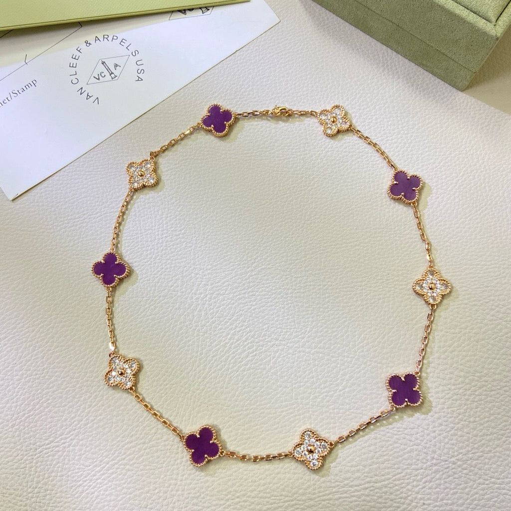 [LUXE JEWELRY]CLOVER 10 MOTIFS  PURPLE VIOLET DIAMOND NECKLACE
