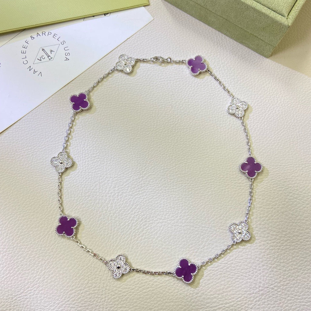 [LUXE JEWELRY]CLOVER 10 MOTIFS  PURPLE VIOLET DIAMOND NECKLACE