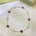 [LUXE JEWELRY]CLOVER 10 MOTIFS  PURPLE VIOLET DIAMOND NECKLACE