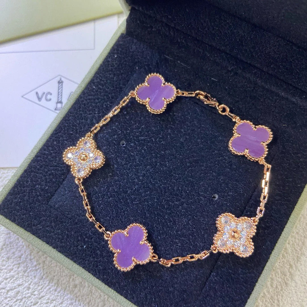 [LUXE JEWELRY] CLOVER 5 MOTIF VIOLET BRACELET COLLECTION