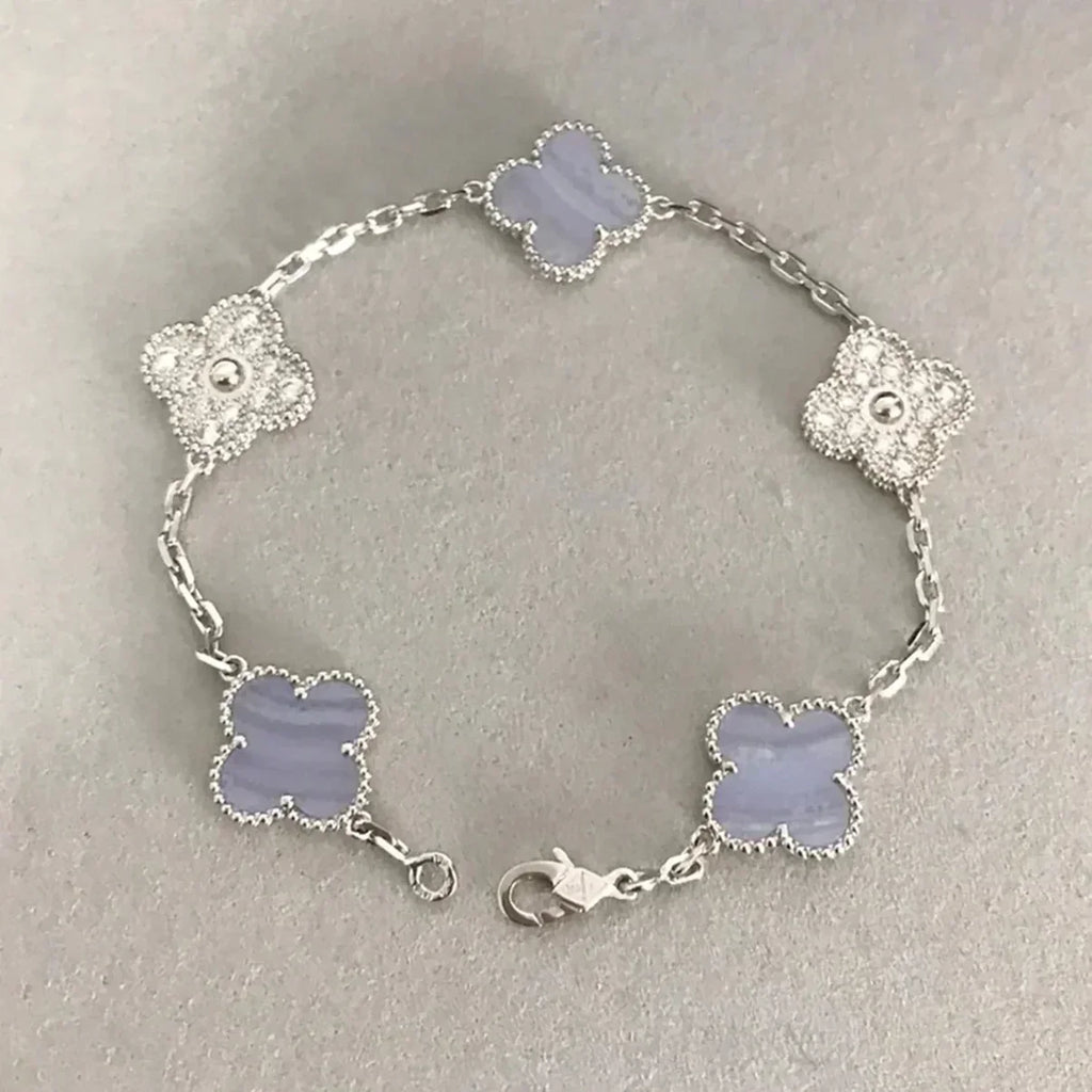 [LUXE JEWELRY] CLOVER 5 MOTIF PURPLE CHALCEDONY BRACELET COLLECTION