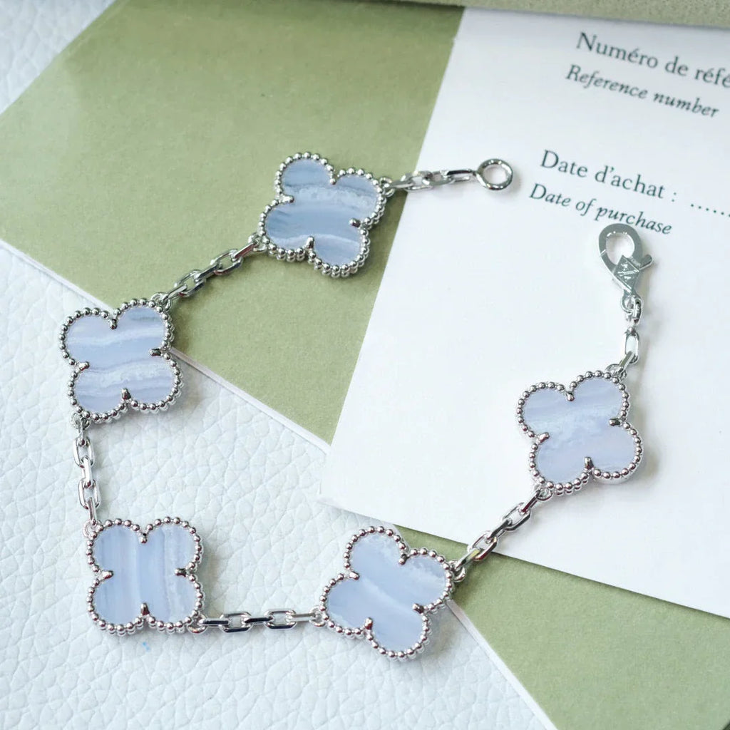 [LUXE JEWELRY] CLOVER 5 MOTIF PURPLE CHALCEDONY BRACELET COLLECTION