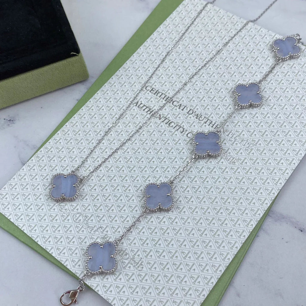 [LUXE JEWELRY] CLOVER 5 MOTIF PURPLE CHALCEDONY BRACELET COLLECTION
