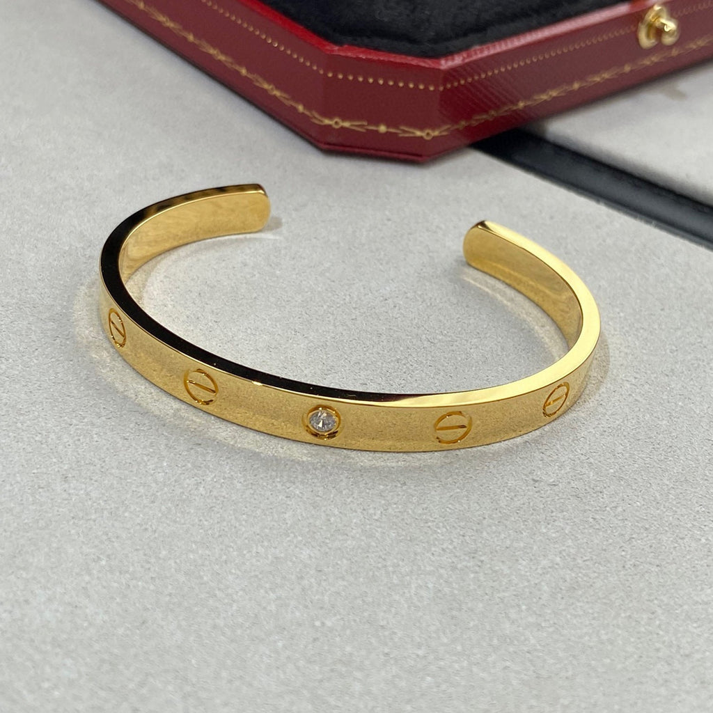 [LUXE JEWELRY] LOVE BRACELET 6.1MM 1 DIAMOND OPEN CUFF