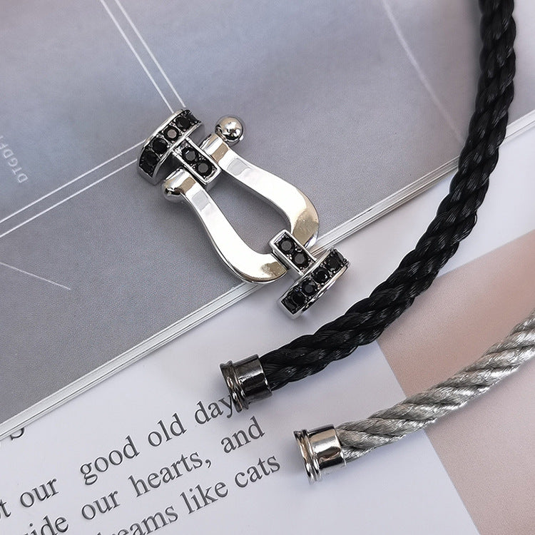 [LUXE JEWELRY]FORCE LARGE HORSESHOE BLACK DIAMOND BRACELET SILVER