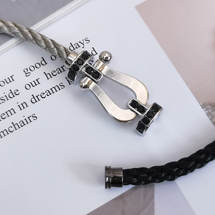 [LUXE JEWELRY]FORCE LARGE HORSESHOE BLACK DIAMOND BRACELET SILVER